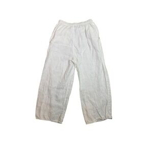 FLAX Women's Linen Wide Leg Crop Pant White With Pockets Size S